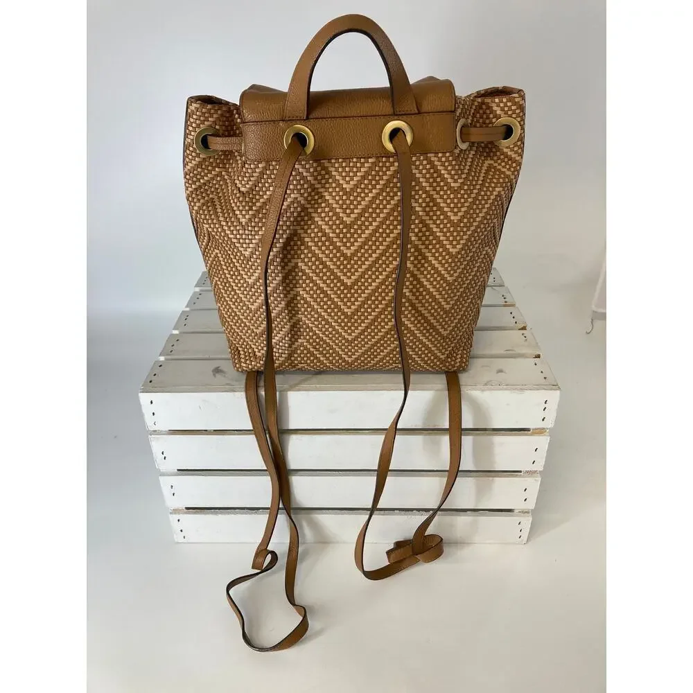 MICHAEL KORS WOVEN LEATHER BASKET WEAVE BROWN, TAN BACKPACK